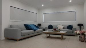 Living Room with Closed Roller Blinds